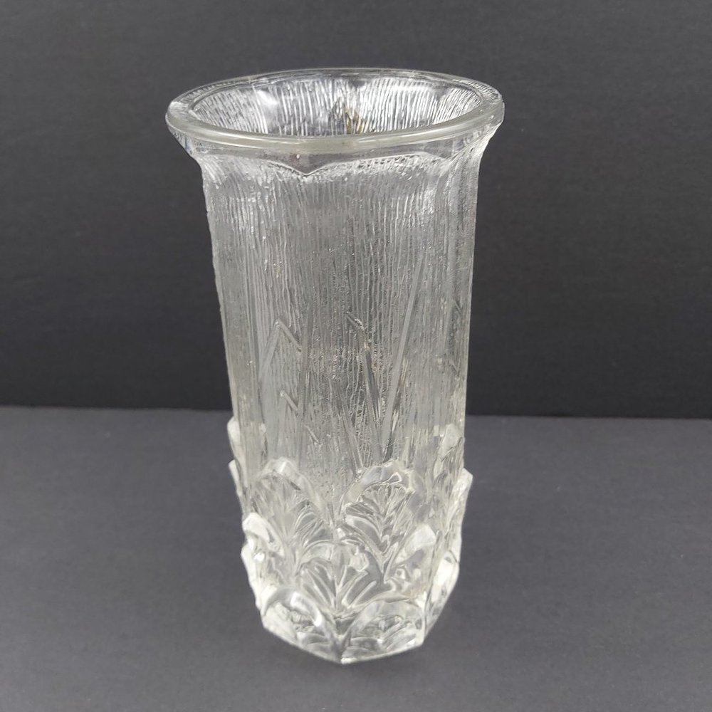 Fidenza Italy Leaf Embossed Frosted Glass Vase Heavy  6 x 3 inch Art Deco Style